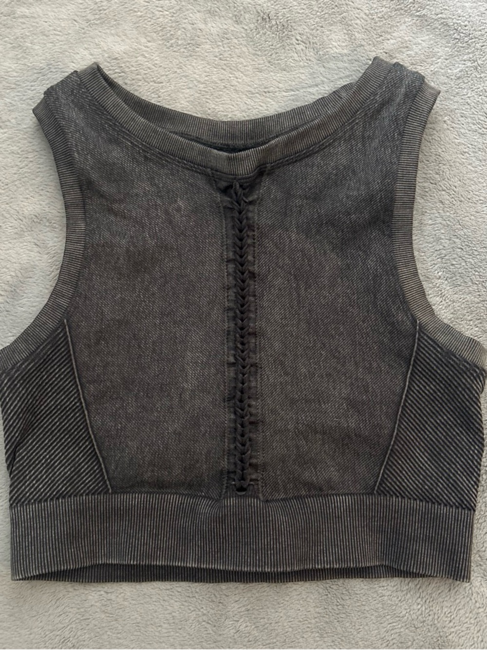 aerie Braided-Front Ribbed Crop Tank - Charcoal Gray